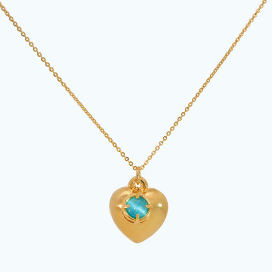 16K Gold Plated heart Pendent and Cat's eye Necklace