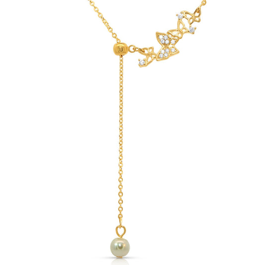 16K Gold Plated Butterfly and Pearl Necklace for Women